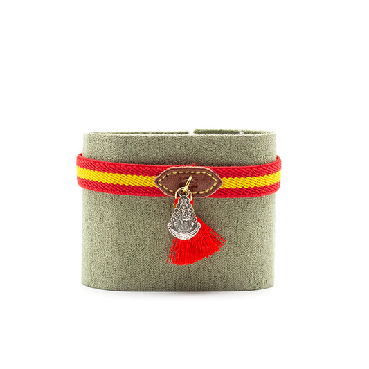 Pulsera elástica con medalla Virgen del Rocío y colores de la bandera de España