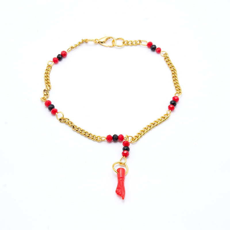 Pulsera Pomba Gira con cuentas rojas y negras y amuleto figa roja de protección espiritual
