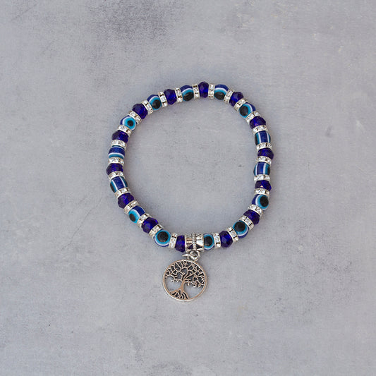 Pulsera ojo turco con Árbol de la Vida en acero – talismán de protección y crecimiento personal