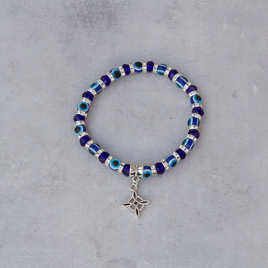 Pulsera ojo turco con amuleto nudo de brujas de acero, diseño protector esotérico