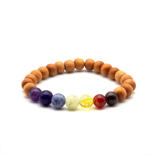 Imagen de pulsera elástica 7 chakras Kadam con gemas naturales – armonía y bienestar.