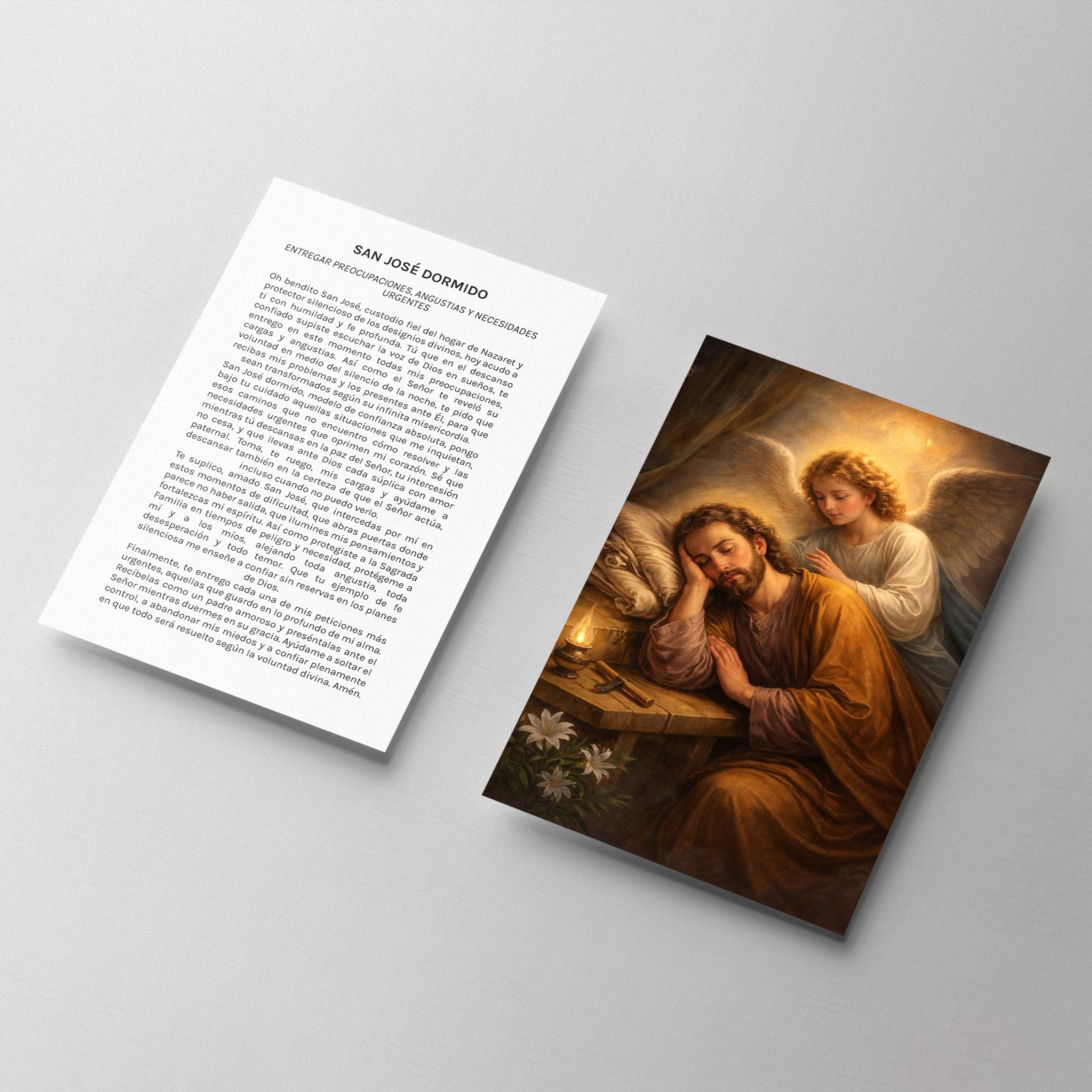 Estampa religiosa de San José Dormido en actitud de descanso espiritual para oración y peticiones urgentes