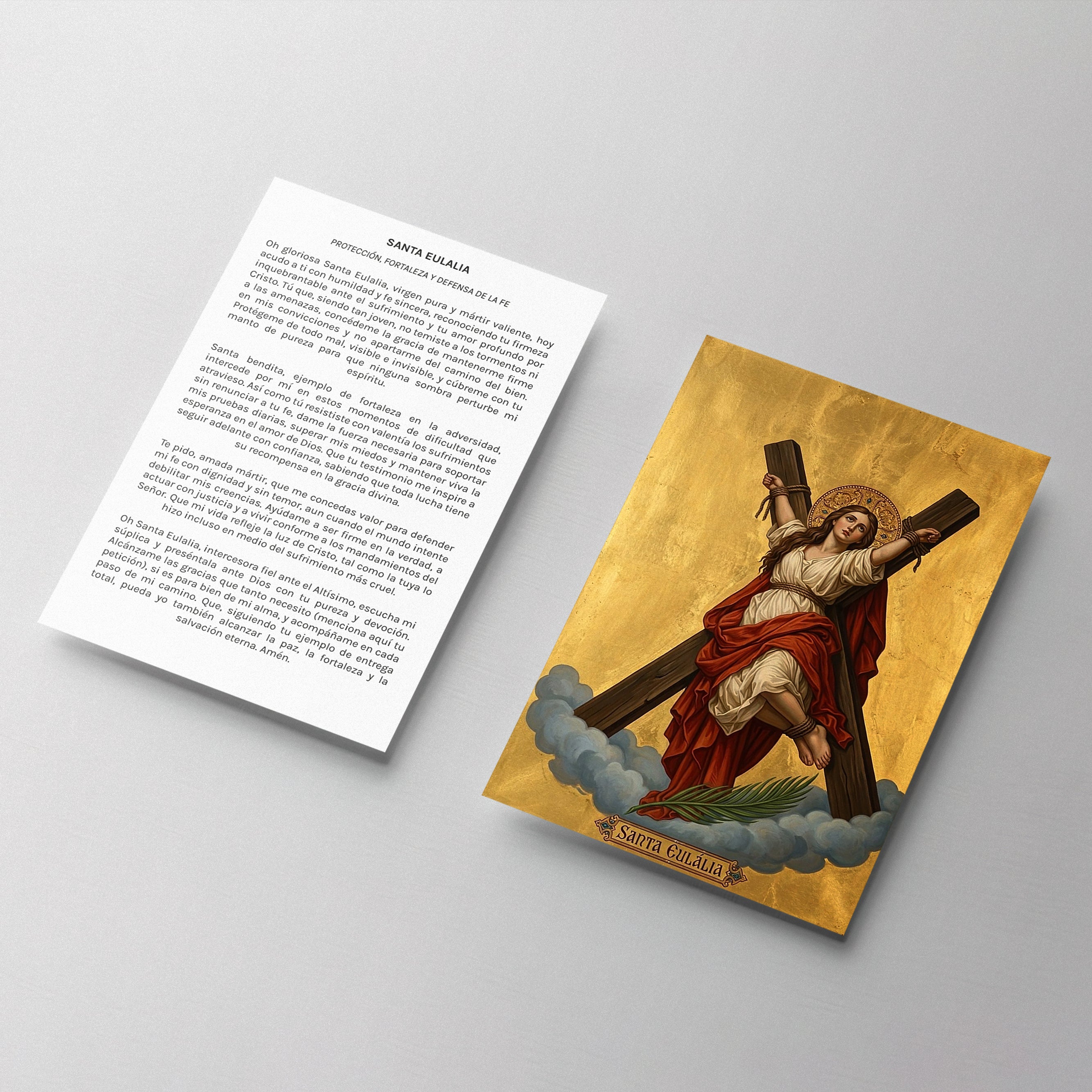 Estampa religiosa de Santa Eulalia de Mérida virgen y mártir para protección y fe