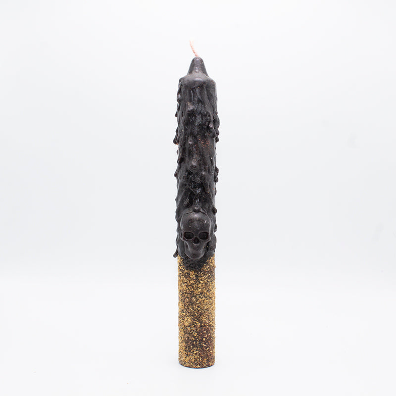 Vela Santa Muerte negra contra brujería con Palo Santo