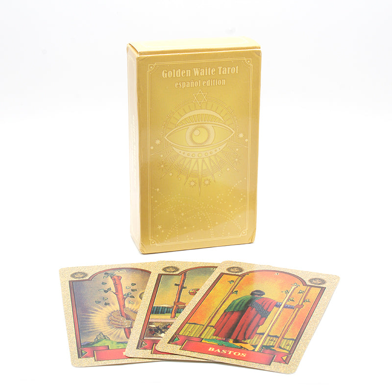 Tarot Golden Waite en español de 78 cartas con ilustraciones clásicas doradas