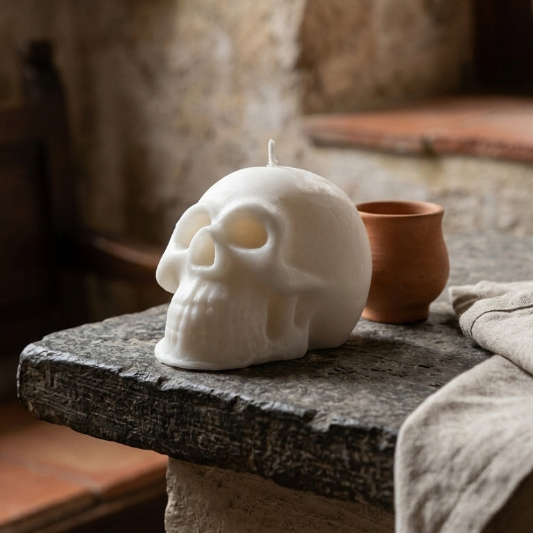 VELÓN CALAVERA SANTA MUERTE BLANCA PARA SALUD, PROTECCIÓN Y PURIFICACIÓN ESPIRITUAL