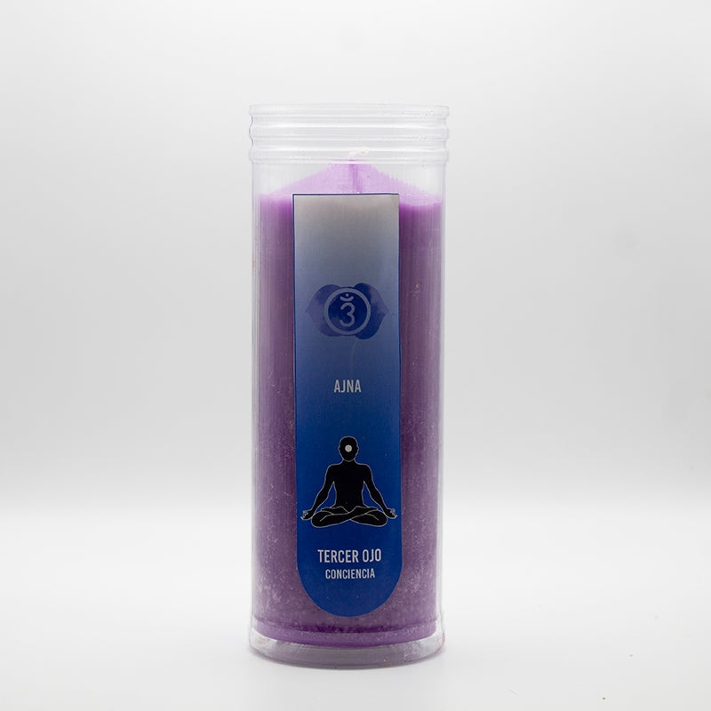 Velón Chakra Ajna Tercer Ojo índigo en vaso para Reiki y meditación