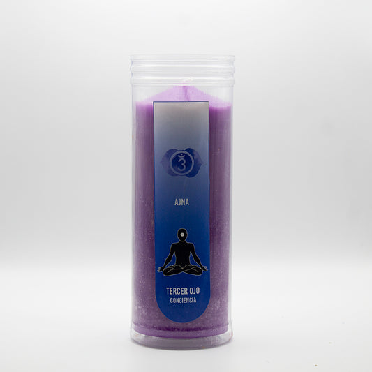 Velón Chakra Ajna Tercer Ojo índigo en vaso para Reiki y meditación
