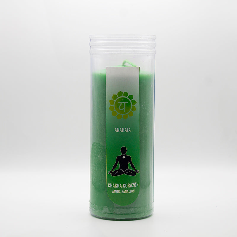 Velón Chakra Anahata verde en vaso – Chakra Corazón