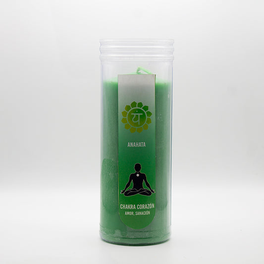 Velón Chakra Anahata verde en vaso – Chakra Corazón